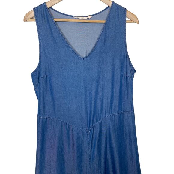 Soft Surroundings Tencel Chambray Wide Leg Crop Jumpsuit Sleeveless Blue Small - Picture 2 of 5